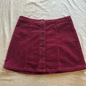 Corduroy Button-Front Burgundy Skirt